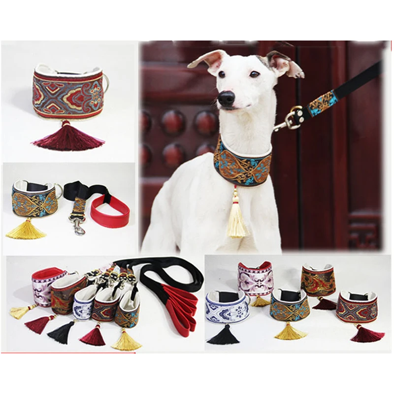 

Dog collar traction rope set, ethnic print, sheepskin material is soft and durable, suitable for small, medium and large dogs
