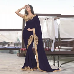 Lorie Pakistan One Shoulder Formal Evening Dresses Mermaid with Gold Appliques Pleats Chiffon African Prom Gowns Floor Length