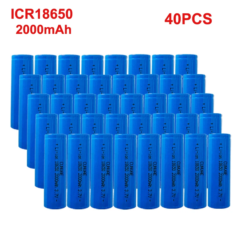 40 Pz Nuovo 3.7 V 2000Mah 18650 Icr18650 Cnr18650 Batteria Al Litio 18650 Batteria Ricaricabile Torcia Batterie Agli Ioni Di Litio 3.7 Volt