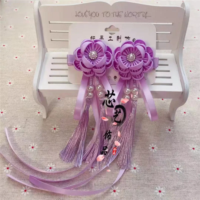 2 шт. Maru-tsuami Kanzashi цветок три слоя кисточки кисточка заколка для волос традиционный японский стиль кимоно аксессуар Гейша HW045
