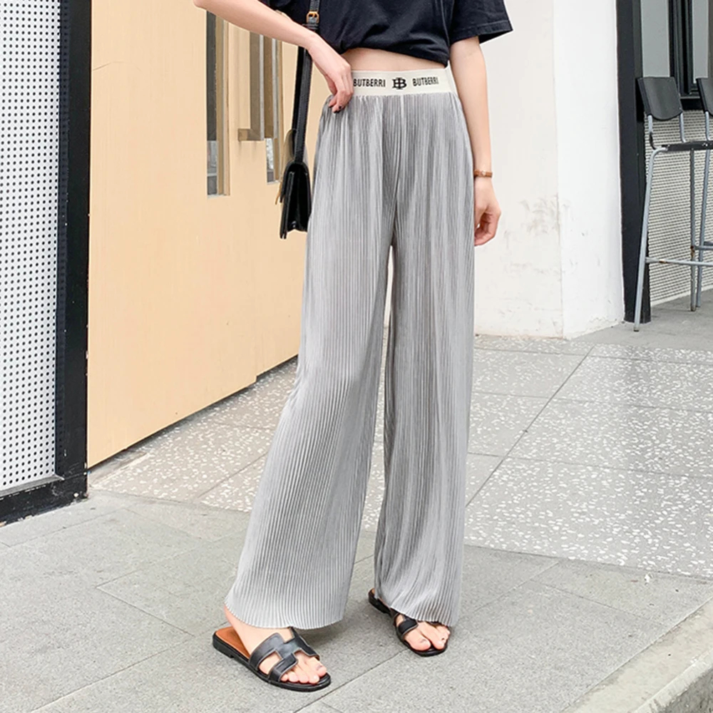 

Summer leisure High Waist Loose Flared Pants Female Casual Culottes Pants Women Pleated Trousers Wide Leg Pants