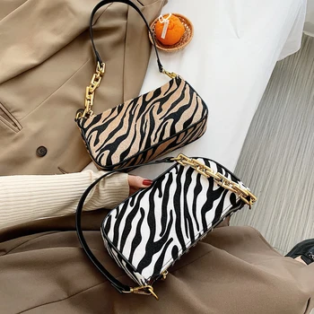 

2020 New Design Animal Zebra Leapord Pattern Small Shoulder Bags For Women Pu Leather Underarm Bags Female Mini Baguette Bag