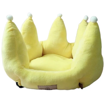 

HOT SALE Cute Crown Dog Beds for Small Dogs Pet Kennels Nest Soft Cotton Puppy Basket Cat Bed Cushion Princess Chihuahua Teddy H