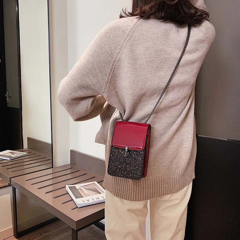 

Small Bag Women's 2018 New Style Fashion Patent Leather Shoulder Bag Korean-style Chain Shoulder Bag Solid Color Mobile Phone Ba