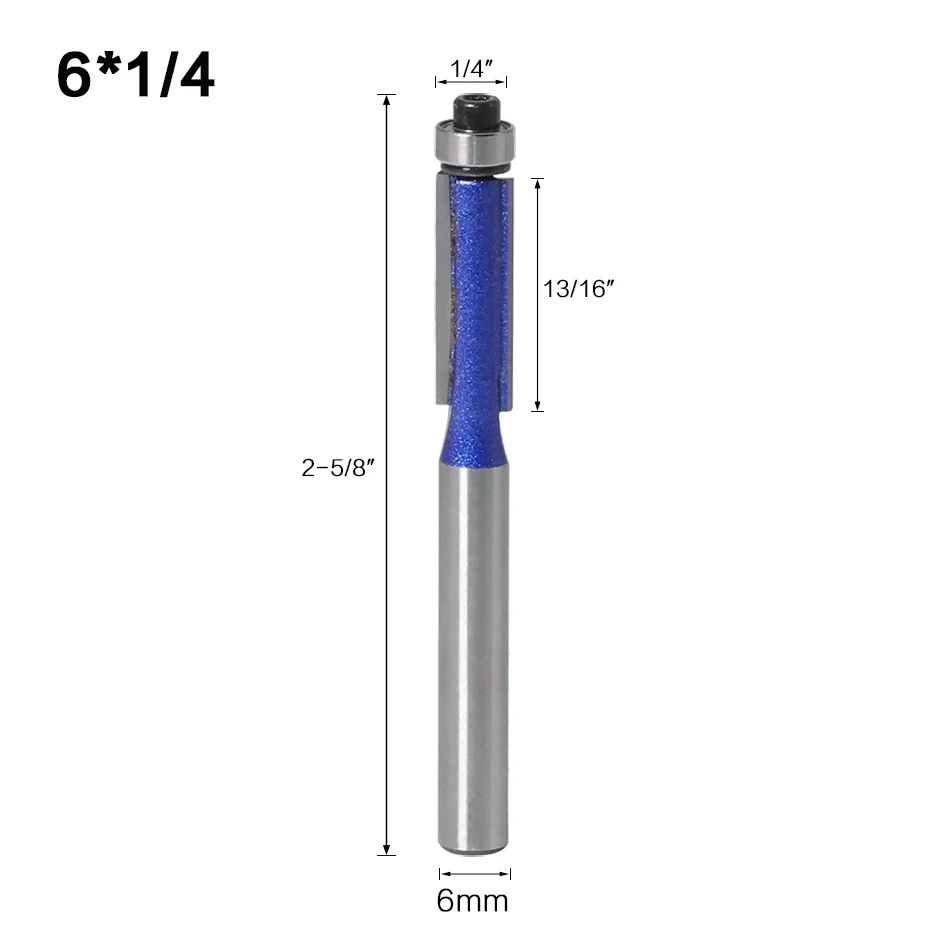 6.35mmX6.35mm 1 шт. 6 мм хвостовик отделка фрезы с подшипником для дерева шаблон бит карбида вольфрама фрезы для дерева - Длина режущей кромки: 6.35mmX6.35mm