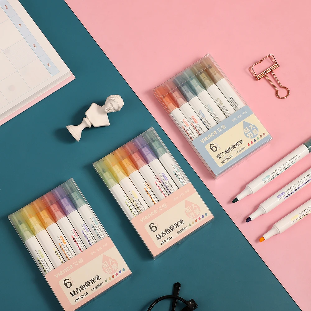JIANWU 6 unids/set Morandi pluma fluorescente de alta calidad la creatividad resaltador diario plumas kawaii arte suministros