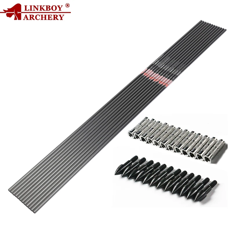 12 шт. Linkboy карбоновые стрелы для стрельбы из лука Sp 300 340 400 500 600 ID6.2mm алюминиевый