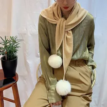 Модный нагрудник осень и зима шарф модный шарф окантовка вязаный с помпоном большой треугольный шарф женский