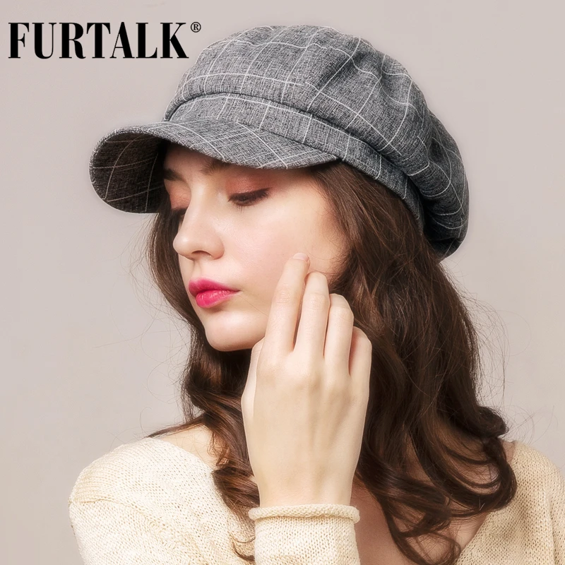 Женский восьмиугольный берет FURTALK серая или красная хлопковая шляпа газетчика в
