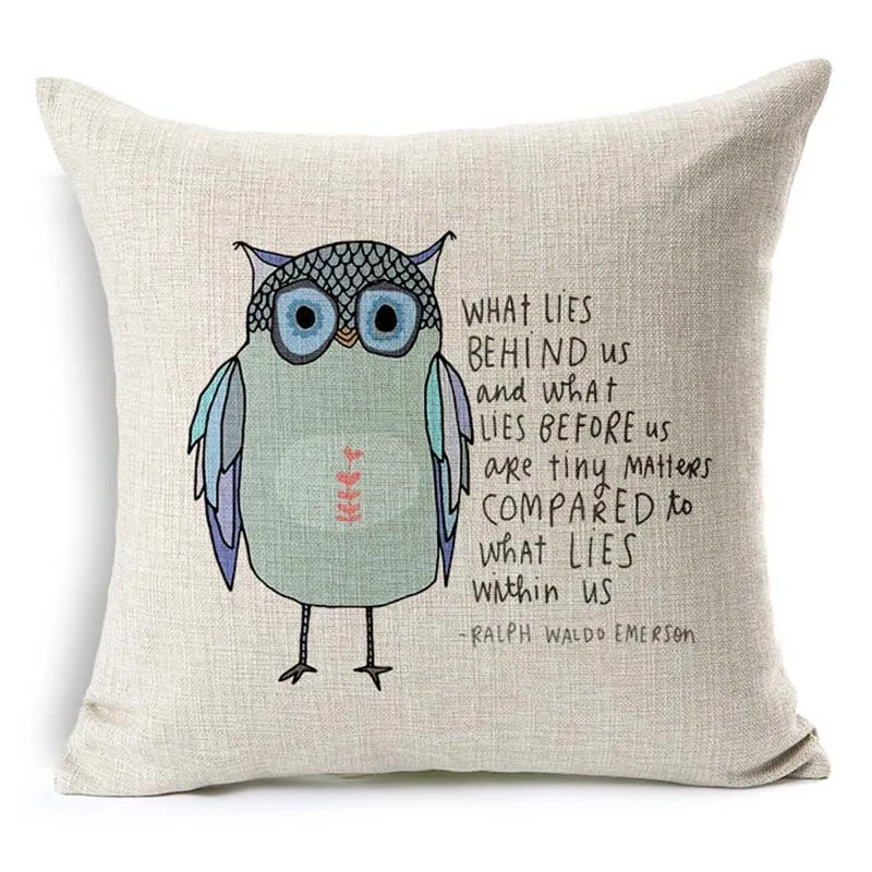 

Cotton Linen Square Throw Pillow Case Decorative Cushion Cover Pillowcase Owl Sayings