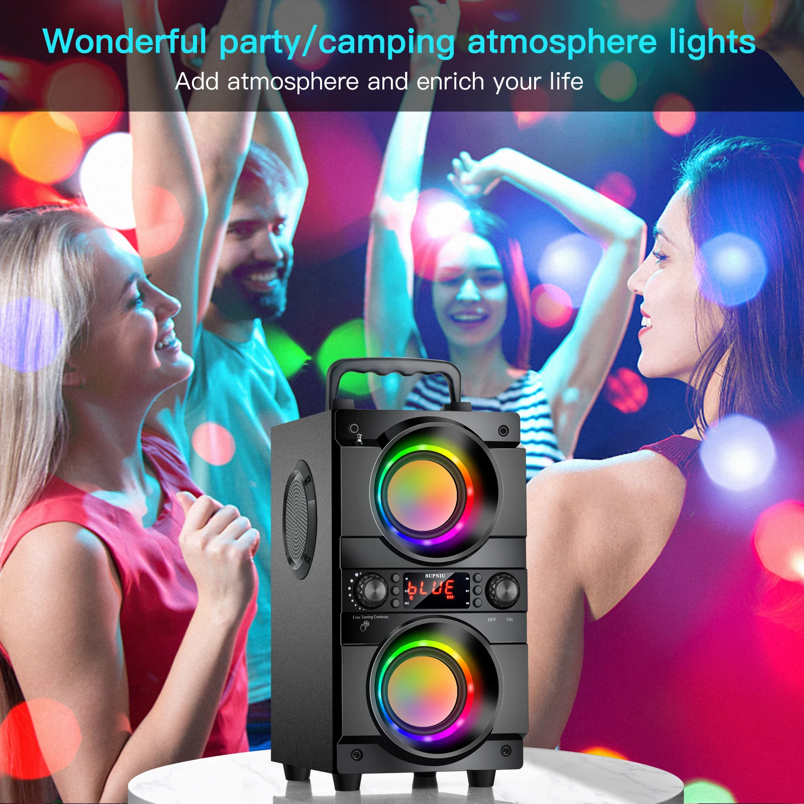 TOPROAD Bluetooth Speaker 60W Portable Wireless Stereo Bass Subwoofer Karaoke Party Speakers with RGB LED Light Support FM Radio bluetooth speaker portable speaker karaoke speaker audio speaker bass speaker