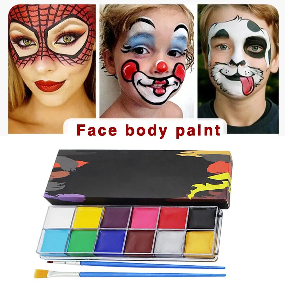Профессиональная краска для лица и тела масло 12 цветов краска ing Хэллоуин искусство вечерние Необычные макияж набор с 2 шт Кисти