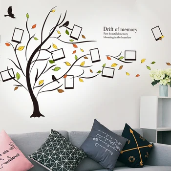 

[shijuekongjian] Fallen Leaves Photo Frame Wall Stickers DIY Family Tree Plant Wall Decals for Living Room Bedroom Decoration