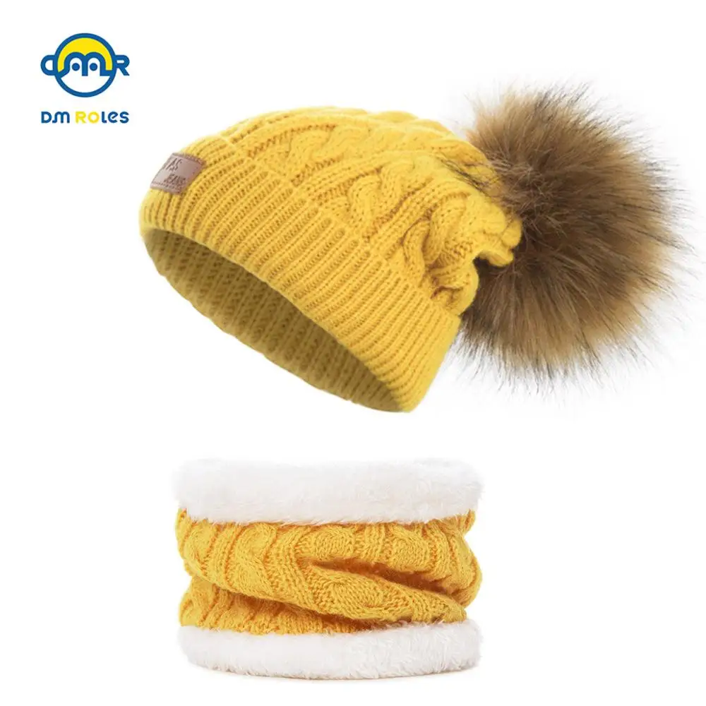 

2/ps Fashion Children's Autumn Pom Hat & Scarf Solid Baby Knit Hat Girl Boy Winter Warm Pom Hat 1-4Y Baby Cotton Girl Hat