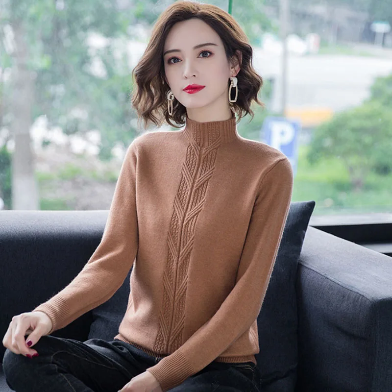 Autumn Winter Casual Sweaters Women Semi-high Collar Thickened Long Sleeved Loose Sweater Pullover Solid  Thick Knitted Winter