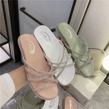 

Rhinestone Women Slippers Flip Flops Summer Slides Women Shoes Crystal Diamond Bling Beach Slides Sandals Casual Shoes Slip On