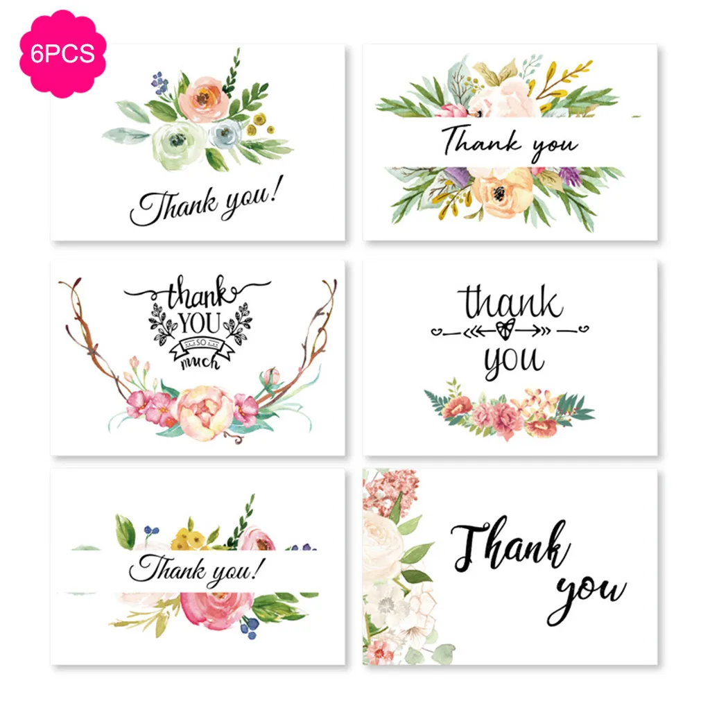 

6pcs Thank You Cards and Envelopes Floral Blank Note Card For All Occasions garland Pattern baby shower themed party thank Card