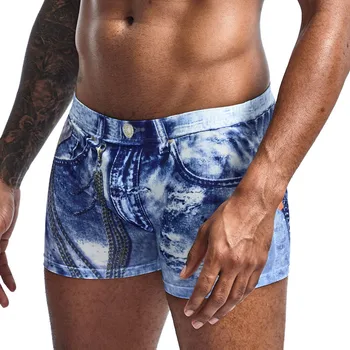 

Men Denim Underwear 3D Sexy Boxer Jeans Shorts Classic Print Boxers Mens New Fashion Cowboy Underpants Trunks