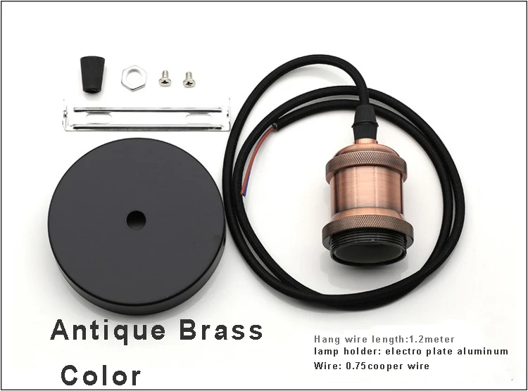 anti brass color E27 лампа без лампочки винтажный подвесной текстильный подвесной светильник Эдисона - Цвет корпуса: anti brass color