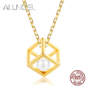 

ALLNOEL Real 925 Sterling Silver 100% Real pearl The combination of hollow design Gold Color Necklace For Women Fine Jewelry