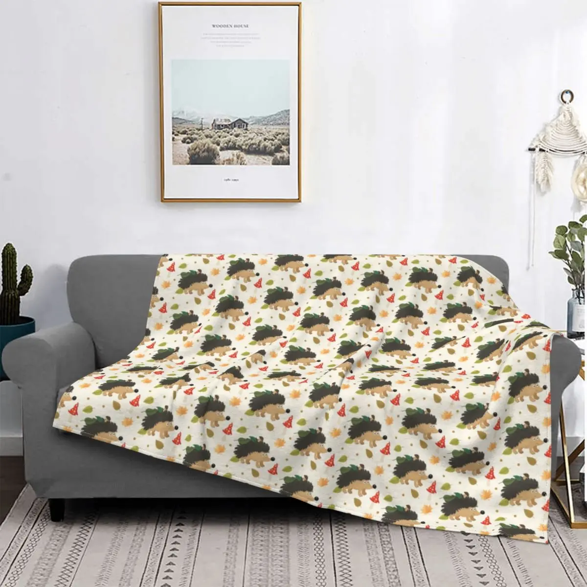 

Hedgehog And Apples Illustration Blanket Animals Woodland Winter Bedspread Plush Soft Cover Fleece Quilt Bedding Sofa Travel