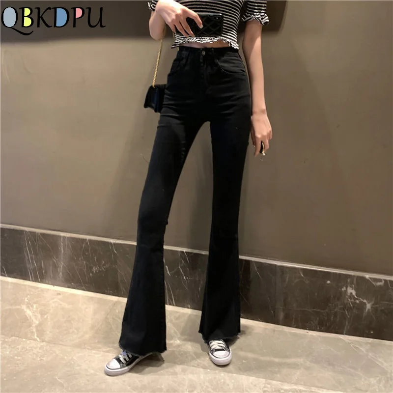Female Vintage Black Bell Bottom Jeans Women Elastic Skinny Flare Jeans Mom Slim High Waist Denim Tassel Ankle pants Streetwear Female Vintage Black Bell Bottom Jeans Women Elastic Skinny Flare Jeans Mom Slim High Waist Denim Tassel Ankle pants Streetwear