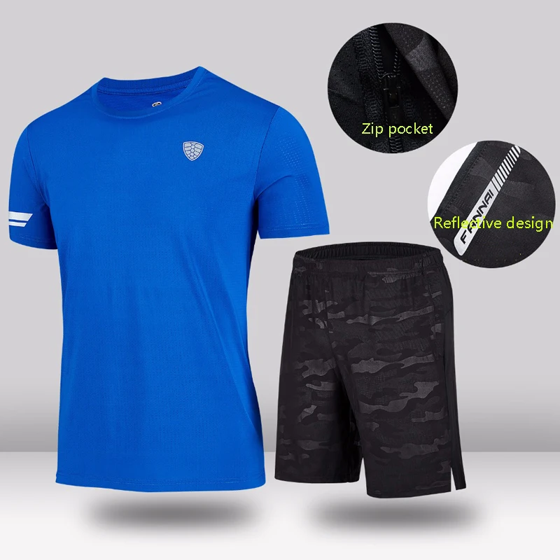 Мужской спортивный костюм из дышащего Джерси, спортивная одежда для бега, спортивная одежда для спортзала, одежда для фитнеса, одежда для тренировок, Футбольная Одежда - Цвет: Blue grayset