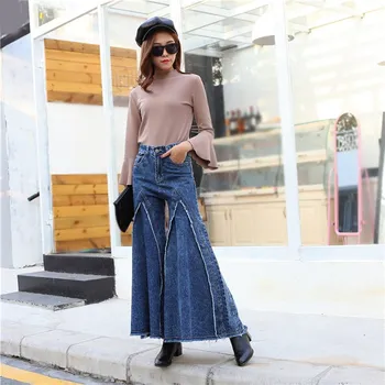 

2019 Spring Summer Wide Leg Pants Loose Tide High Waist Jeans Fashion Women Denim Trousers