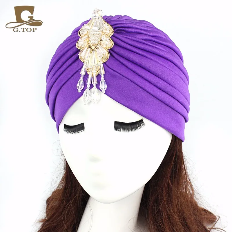 New women Jewelry knotted Twist Turban Arab Muslim Hijab Islamic Beads Cancer Chemo Cap Ladies Hair Accessories Muslim Scarf Cap