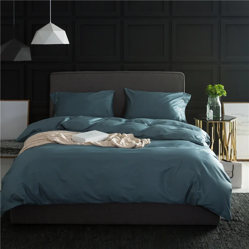 Light Stone Blue LISM 60-шт., хлопок, сатин, четыре-шт., набор из однотонного длинноволокнистого хлопка, простой нордический хлопок, простые простыни, постельные принадлежности - Цвет: Light Stone Blue