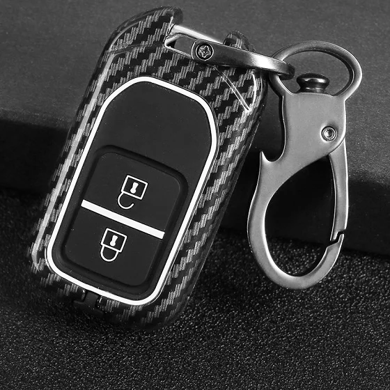 Сплав из углеродного волокна+ силиконовый чехол для ключей чехол для Honda Civic Accord Pilot CRV HR-V City Odyssey Fit Freed - Название цвета: C carbon black