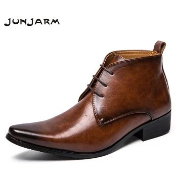 JUNJARM-Botas para Hombre Estilo Vintage con cordones y punta en pico, zapatos de negocios, calzado informal, estilo Chelsea, marrón