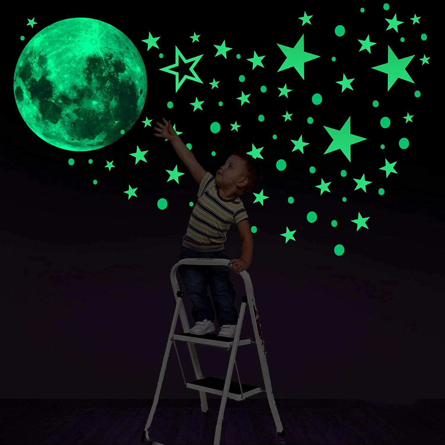 Luminous Moon Wall Stickers for Kids Room Baby Nursery Home Decoration Decals Glow in the Dark Bedroom Ceiling blue green | Дом и сад