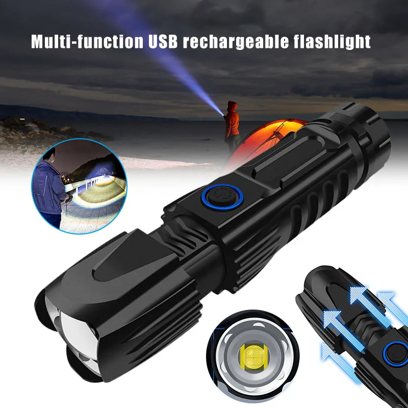 

Multifunction LED Flashlight USB Rechargeable Zoomable Torch Light Power Display Safety Hammer for Outdoor Camping Fishing KH889