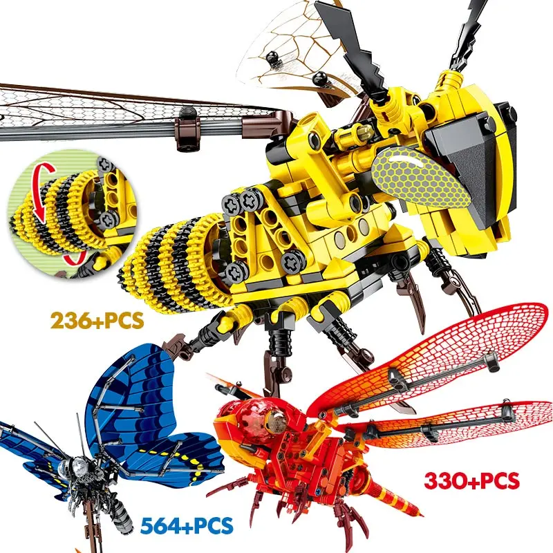 Creator Simulated Insect Butterfly Legoing Technic Bee Red Dragonfly Model Building Blocks DIY Educational Bricks Toys For Kids
