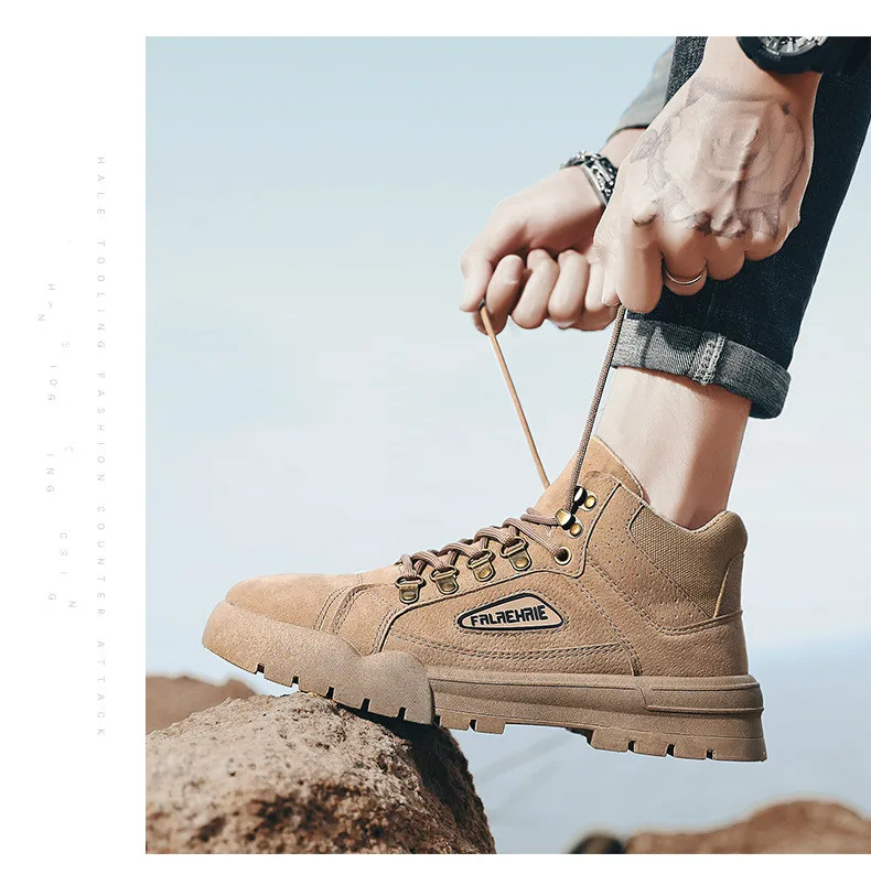 Fashion Winter Autumn High Quality Men's Boots Warm Working Lace Up Men's Desert Boots Round Toe High Top Shoes J2-85