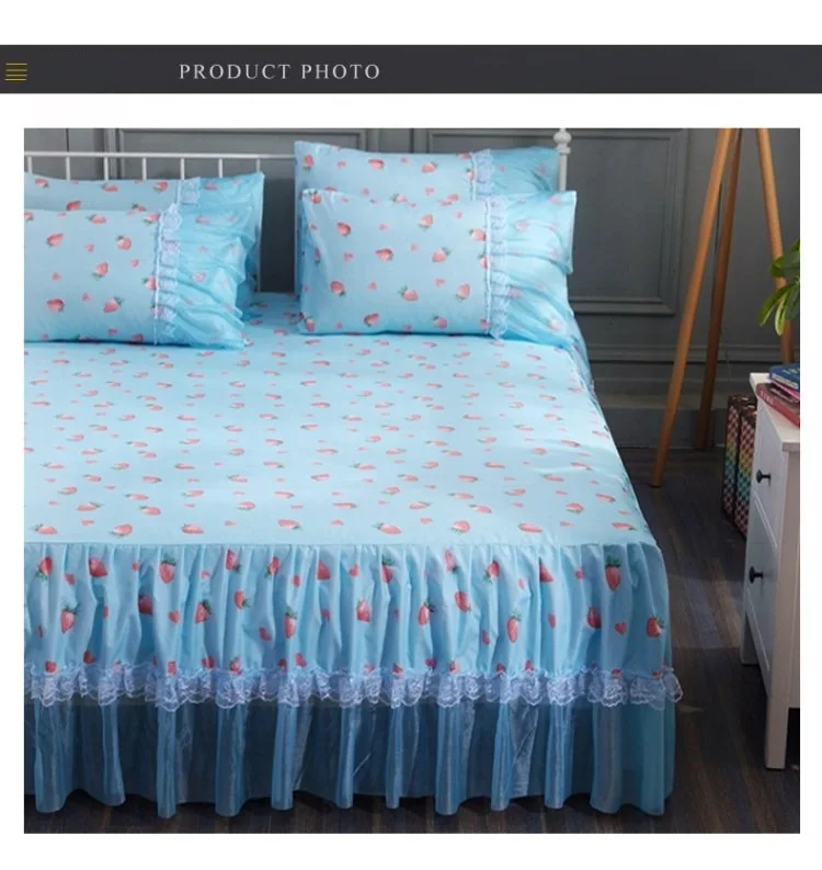 1pc Bed Skirt+2pcs Pillowcases Bedding Set Romantic Lace Bed Skirt Set Ruffle Soft Fitted Bed Sheet Queen King Size Bed Skirt
