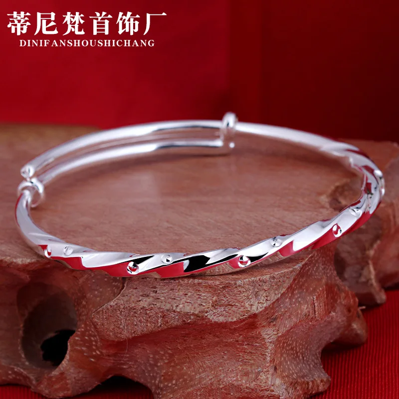

S999 Pure Silver Slidable Adjustable Bracelet Korean-style Fashion Simple Linen Flower Color Bracelet Elegant Women's Bracelet F