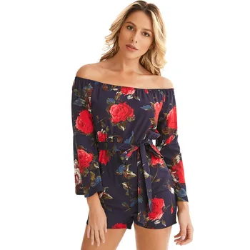 

Summer Jumpsuit Women Off-Shoulder Ruffle Body Femme Print Playsuit Sexy Overalls For Ladies Rompers Beach Bodysuit 2020