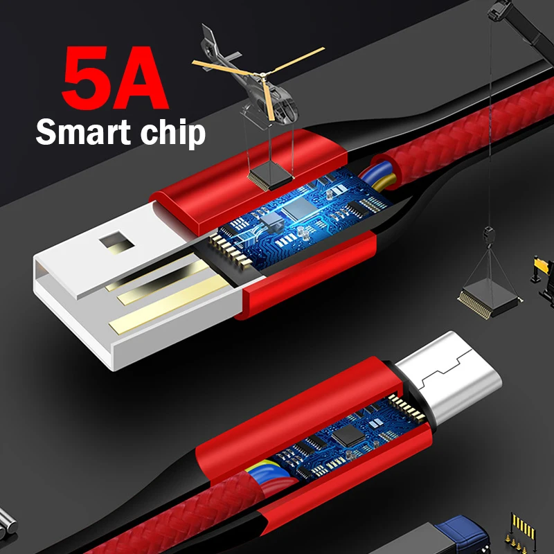 Супер зарядное устройство USB быстрое зарядное устройство кабель для iOS 5A Android линия передачи данных 1 м USB зарядный кабель для передачи данных type-C Micro USB мобильный телефон