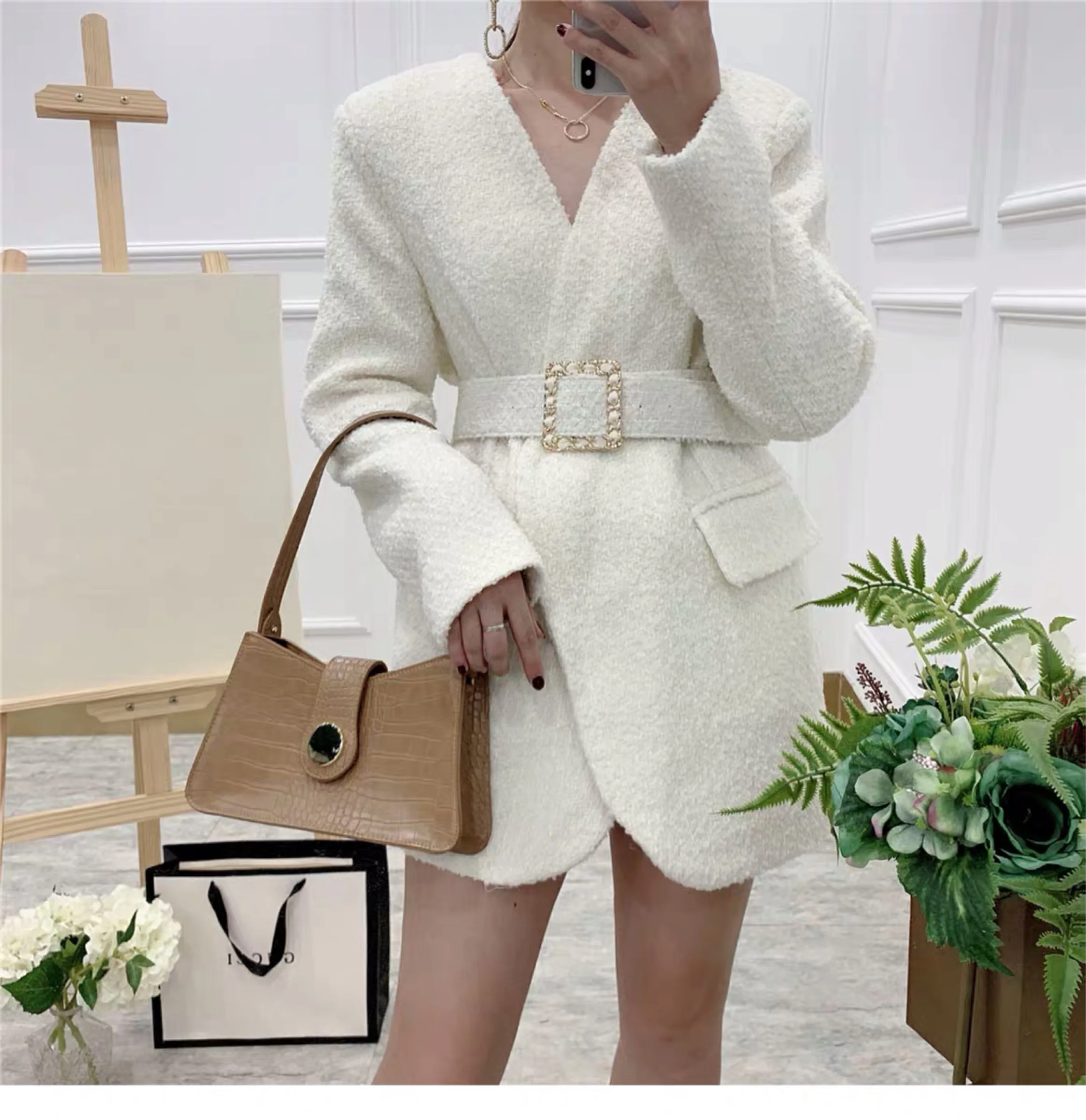 Клетчатое пальто осенняя Женская куртка chaqueta mujer manteau femme hiver casaco Женский блейзер женское твидовое пальто