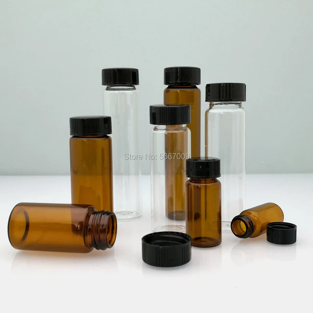 10 PCS Clear Glass Bottles with Lids Boston Round Sample Bottles