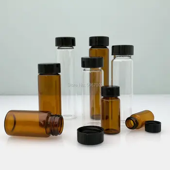 

10pcs/lot 3ml 5ml 10ml 15ml 20ml 30ml 40ml 50ml (Clear/ brown) Glass Seal Bottle Reagent Sample Vials With Plastic Lid Screw Cap