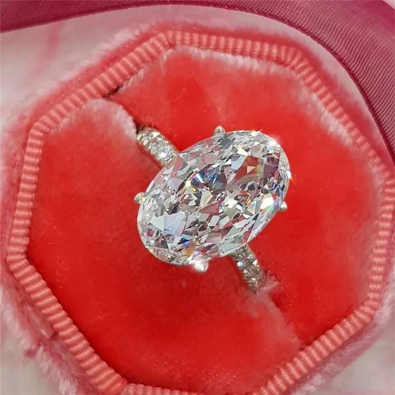 Ослепительное кольцо 925 пробы Серебряное овальное 4ct AAAAA Sona cz обручальное кольцо кольца для женщин Свадебные массивные вечерние ювелирные изделия