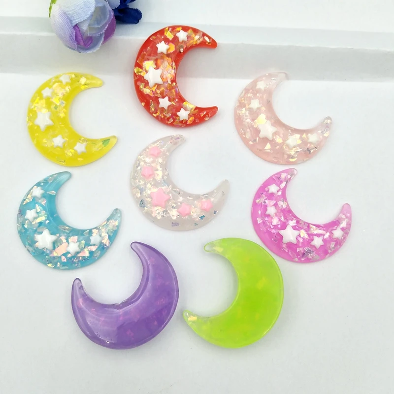 Figurines & Miniatures expensive 6pcs Resin moon star for DIY Hair Jewelry Accessory Glitter flatback Cabochon phone decoration scrapbooking miniature squirrel figurines