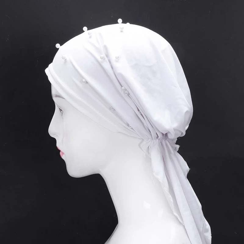 Мусульманский женский хиджаб абайя Рак химиотерапия шляпа Внутренняя крышка жемчуг потеря волос платок тюрбан, повязка на голову мусульманский платок длинный хвост банданы
