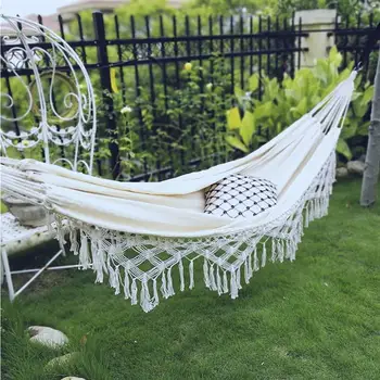 

1pc Garden Tassel Hammock Swing Large Canvas Hammock Double Garden Swing Hanging Chair Canvas Hammock for Camping Hiking
