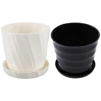 

13 PCS Plastic Planters Plant Pots Modern Decorative Gardening Pot, 5 Pcs White & 8 Pcs Black