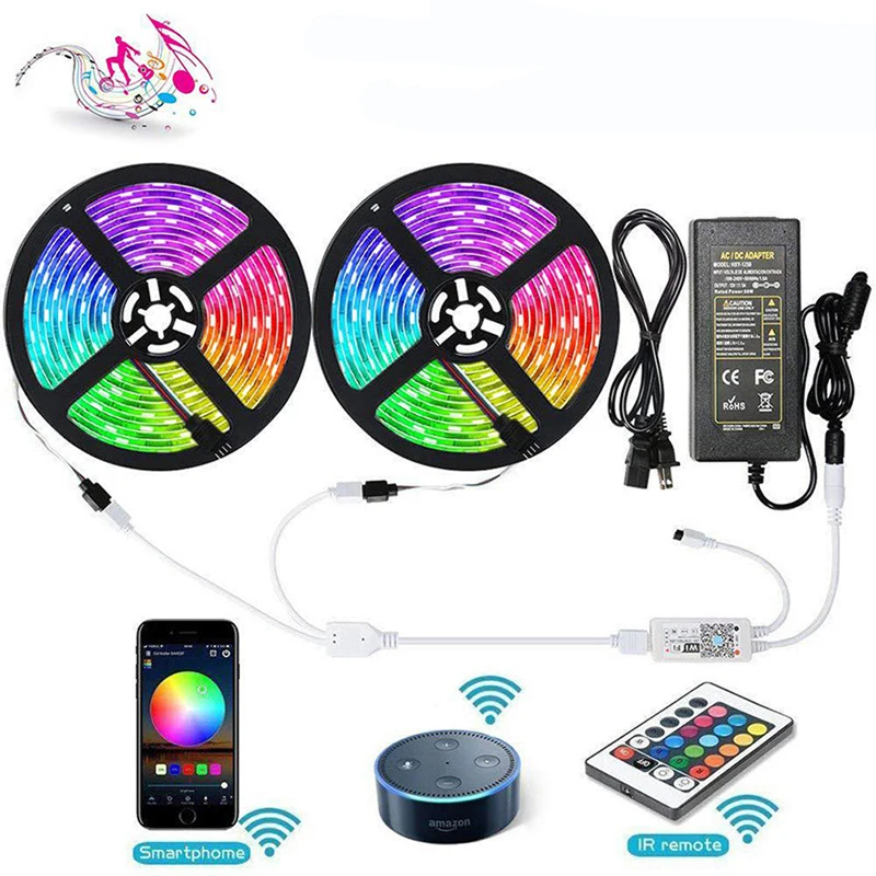 

5050 RGB LED light 10M RGB Tape Waterproof RGB LED Strip 12V Backlight Ribbon Ambilight WiFi Music Controller with adapter