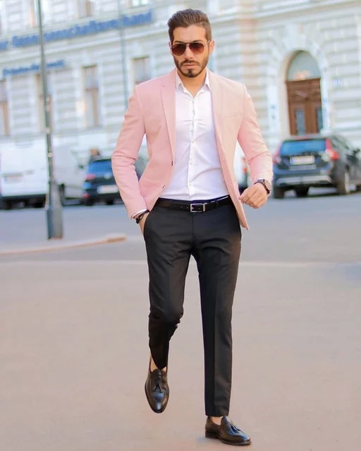 Pink Blazer Black Pants Men's Suit 2 Pieces Blazer Groom Tuxedos Wedding  Suits Groomsmen (blazer+pants) Custom Made - Suits - AliExpress